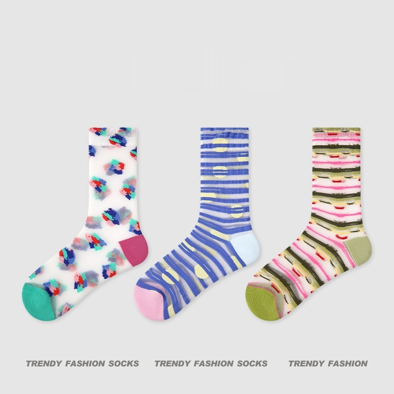 Breathable Thin Colorful Mesh Mid-calf Socks