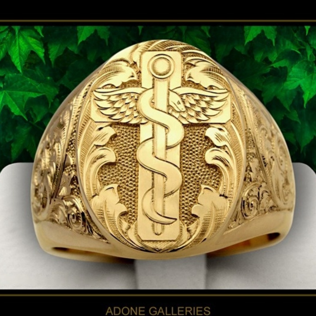 18K Gold-Colored Vintage Carved Ring For Men