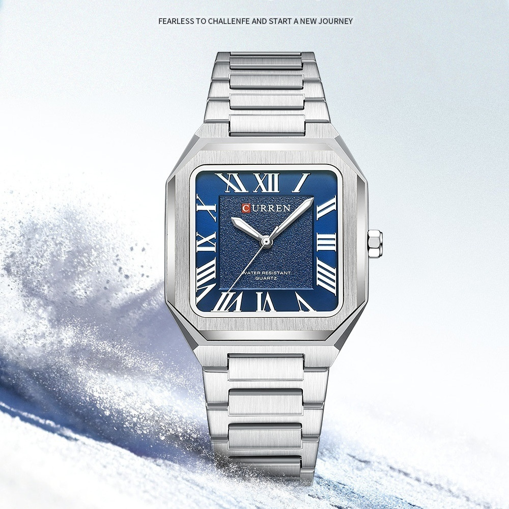 Mens Simple Square Waterproof Quartz Watch With Roman Numerals And Fashionable Steel Band