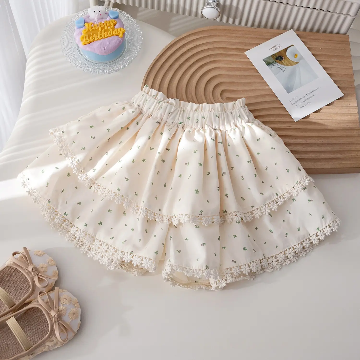 Girls' Ruffle-trimmed Casual Top And Skirt Combo
