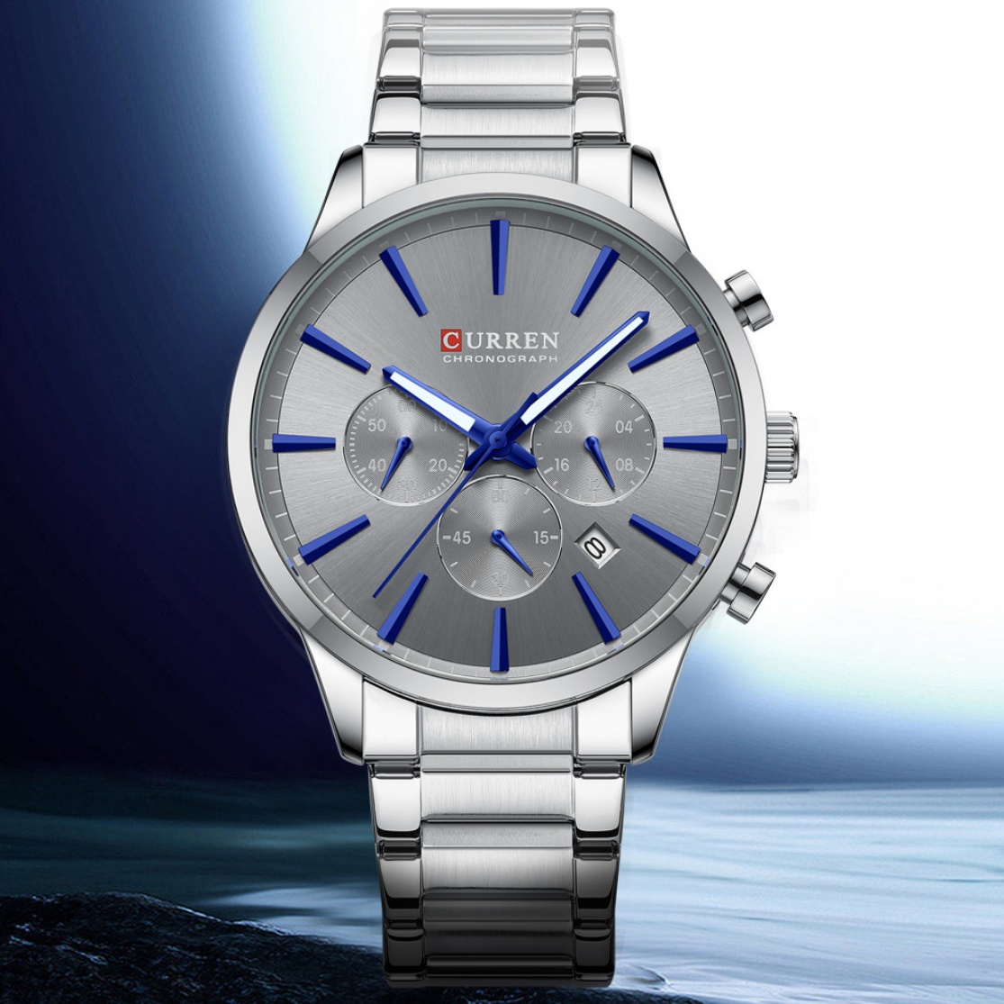 Mens Waterproof Business Round Six-Hand Calendar Watch