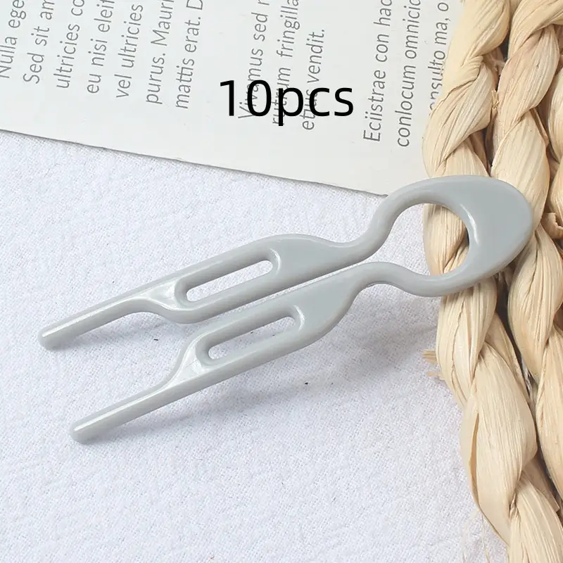 U-Shaped Hair Fork for Styling and Updos, Plastic Resin Hair Pin — Light Gray, 10PCS
