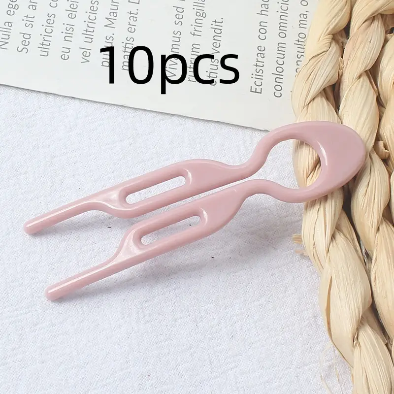 U-Shaped Hair Fork for Styling and Updos, Plastic Resin Hair Pin — Deep Pink, 10PCS