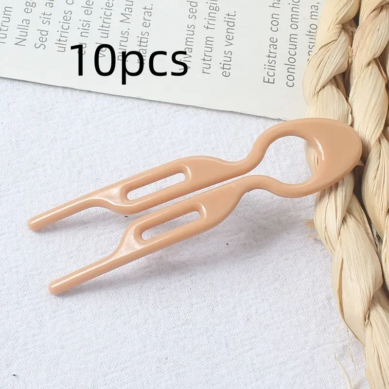 U-Shaped Hair Fork for Styling and Updos, Plastic Resin Hair Pin — Flesh Color, 10PCS