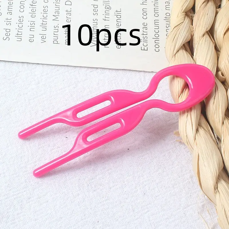 U-Shaped Hair Fork for Styling and Updos, Plastic Resin Hair Pin — Rose Red, 10PCS