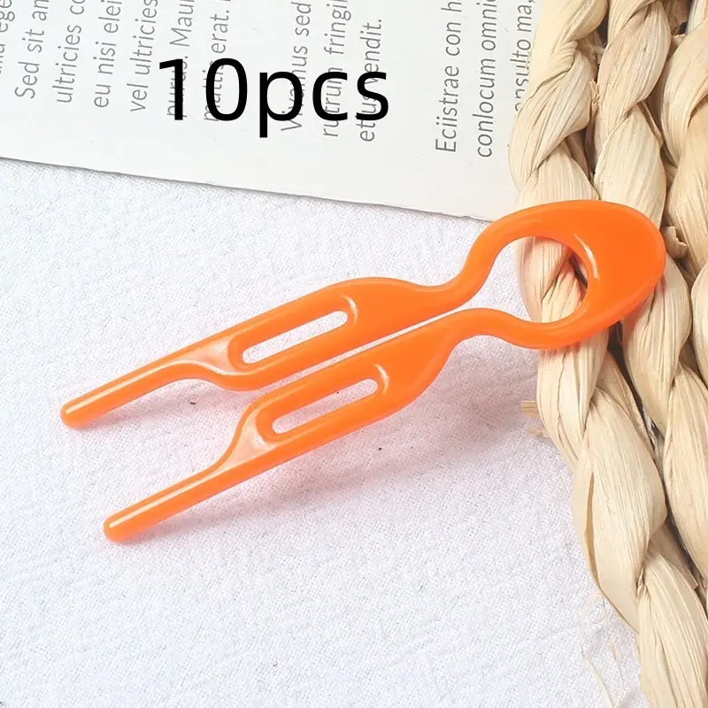 U-Shaped Hair Fork for Styling and Updos, Plastic Resin Hair Pin — Orange Red, 10PCS