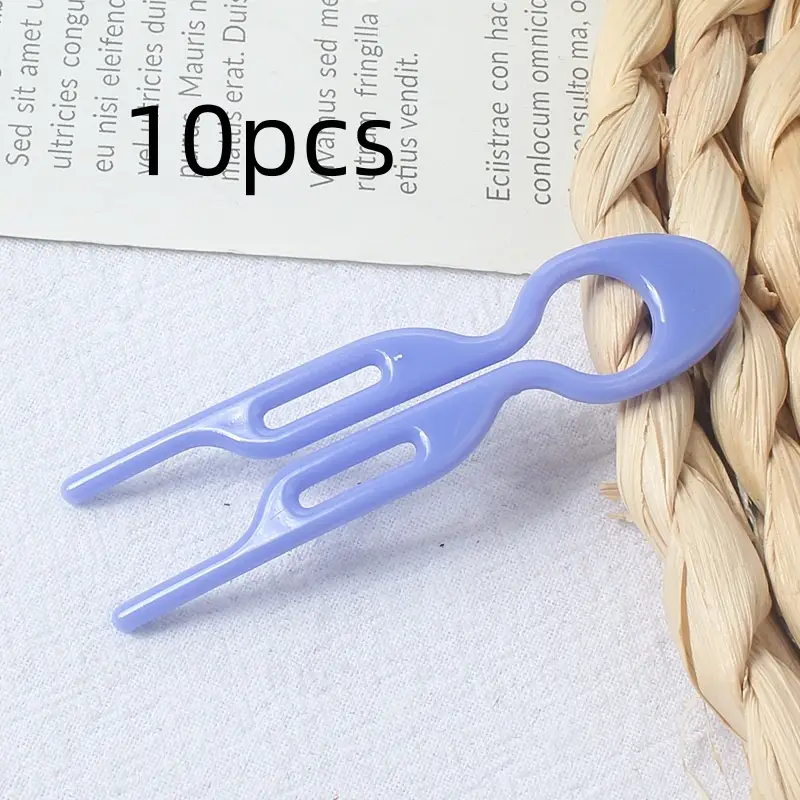 U-Shaped Hair Fork for Styling and Updos, Plastic Resin Hair Pin — Purple Orchid, 10PCS