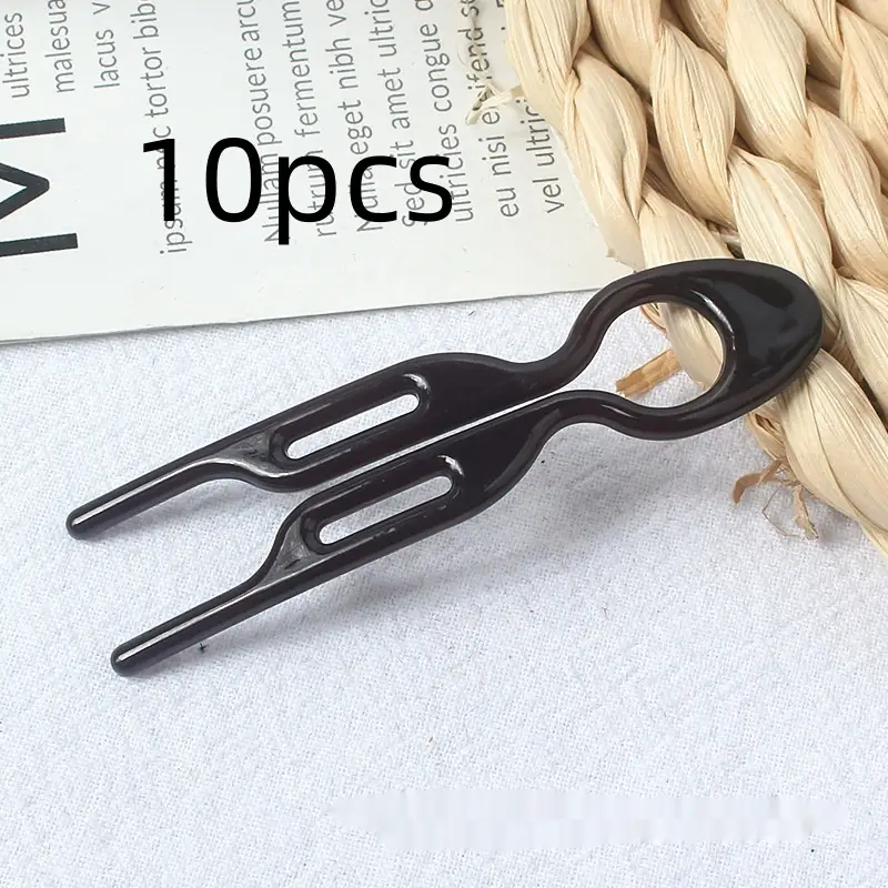 U-Shaped Hair Fork for Styling and Updos, Plastic Resin Hair Pin — Black, 10PCS