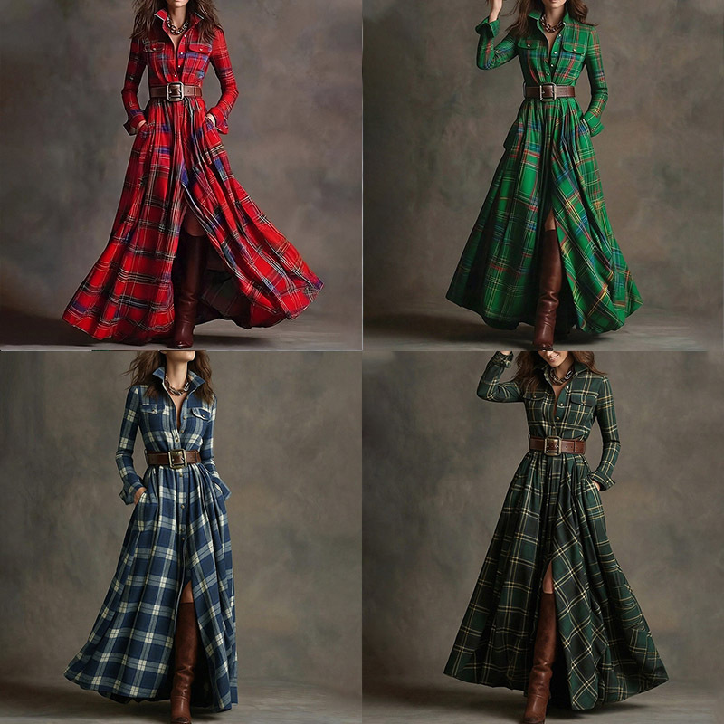 Women's Printed Lapel Dress – Final Editorial Fashion Shot