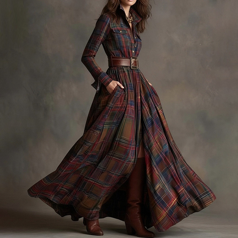 Women's Printed Lapel Dress – Full Length Outfit View