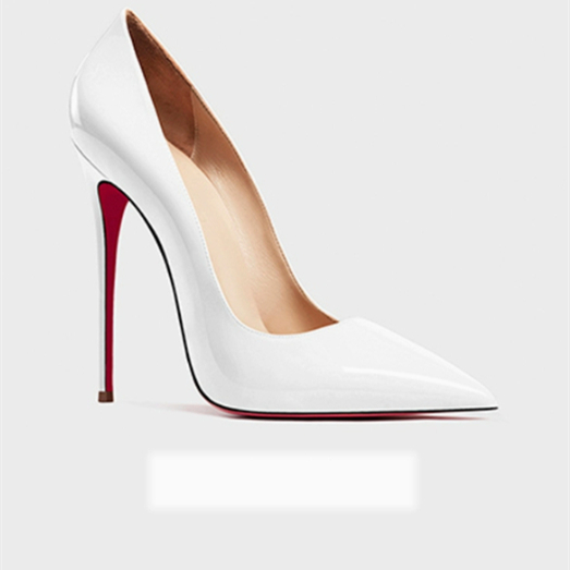 Red-soled Ultra-thin High Heels Pointed-toe Low-cut Black Patent Leather Elegant Work Pumps