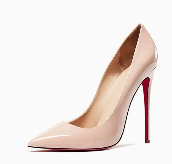 Red-soled Ultra-thin High Heels Pointed-toe Low-cut Black Patent Leather Elegant Work Pumps