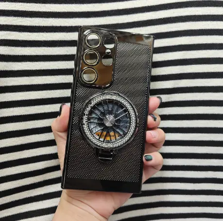 Electroplating Four-corner Drop-resistant Rotating Gyro Magnetic Bracket S23 Phone Case