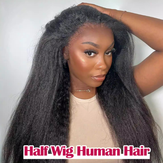 3-in-1 Half Wig Human Hair With Drawstring Kinky Straight Hair