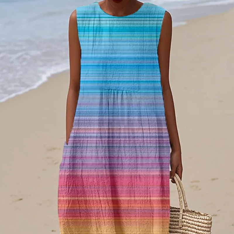 Women's Colorful Striped Linen Dress