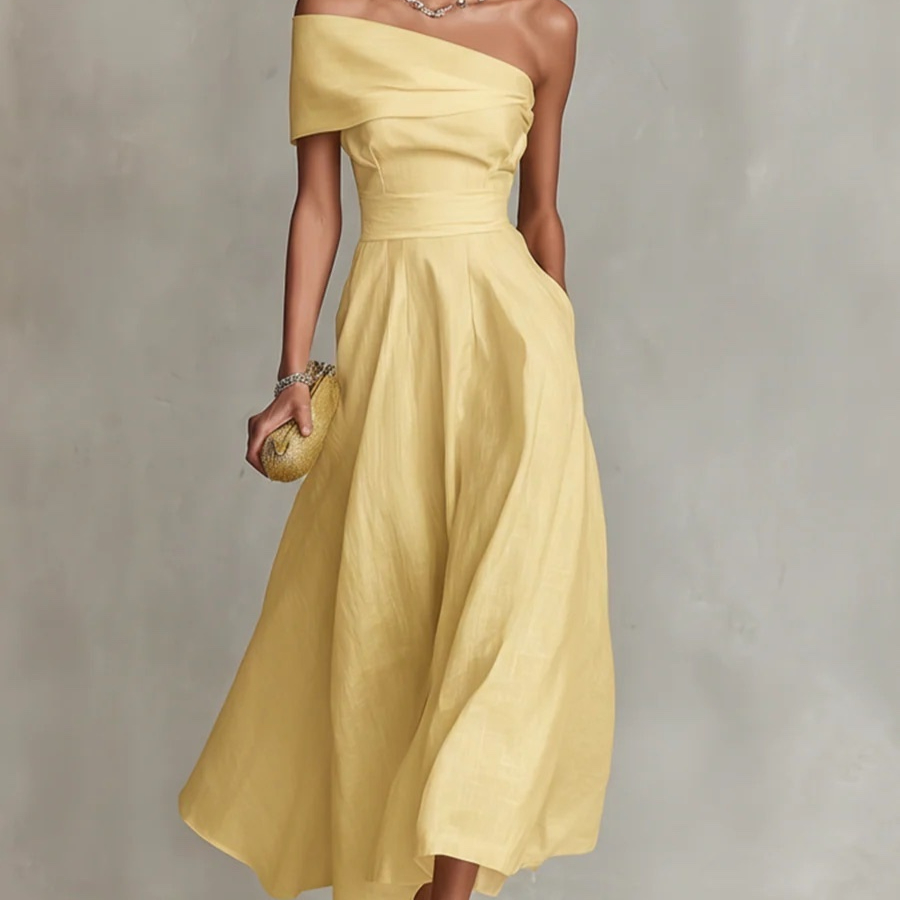 Fashionable And Elegant Off-shoulder Sexy Yellow Dress For Women