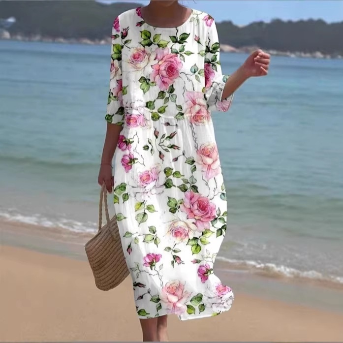 New Floral Art Print Casual Resort Dress