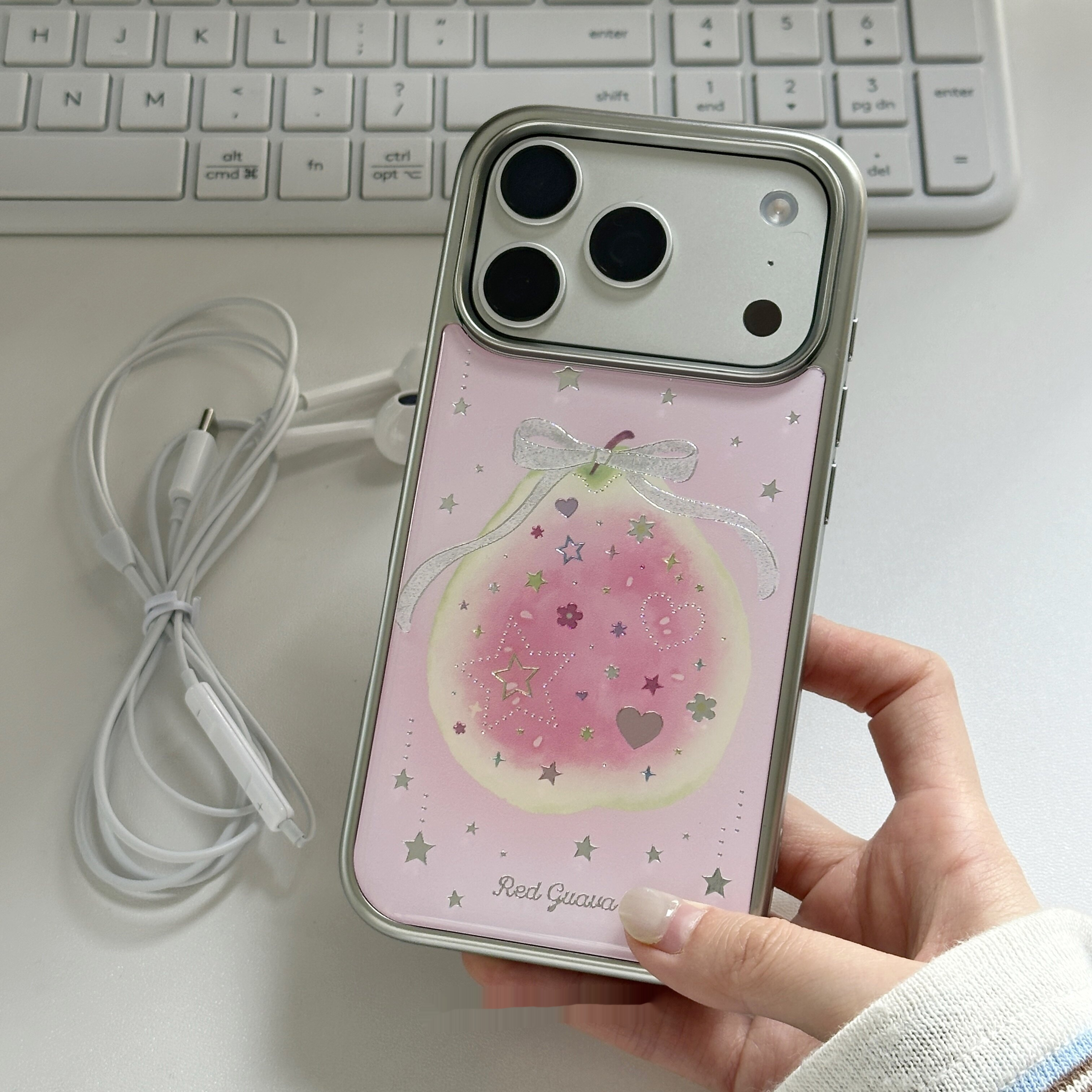 Funda para celular vintage electroplata guayaba mujer