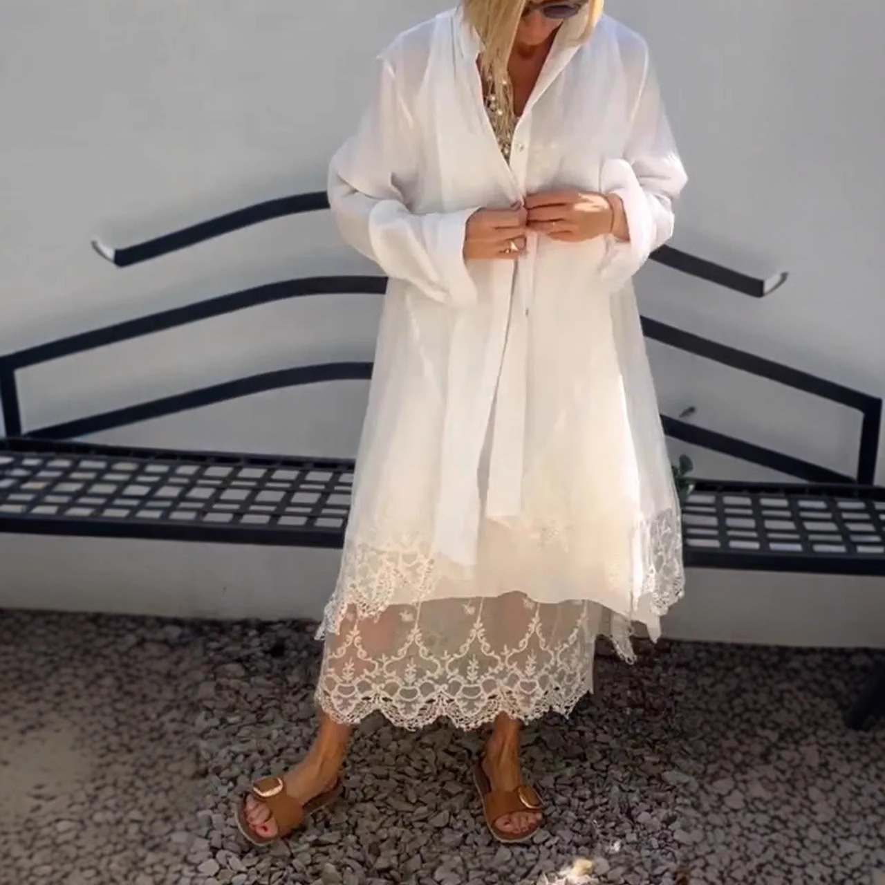 Women's Round-neck Sleeveless Hollow-out Long Dress