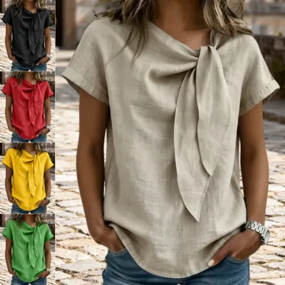 Women's Summer Short Sleeve Casual T-Shirt - Cotton Blend Lightweight Everyday Top For Daily Wear