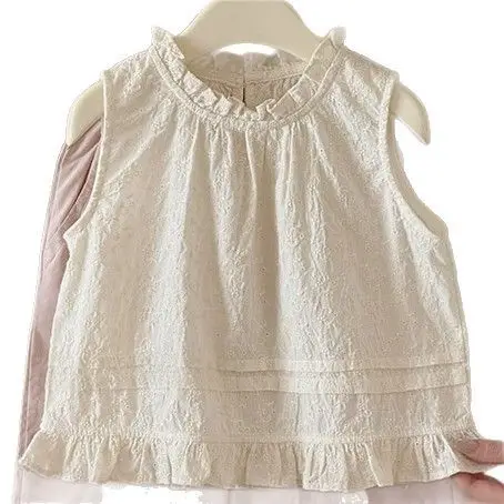 Versatile Pastoral Ruffled Hem Solid Color Jacquard Vest