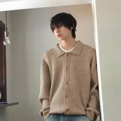 Autumn Winter Men's Wool Neck Knitted Cardigan Coat