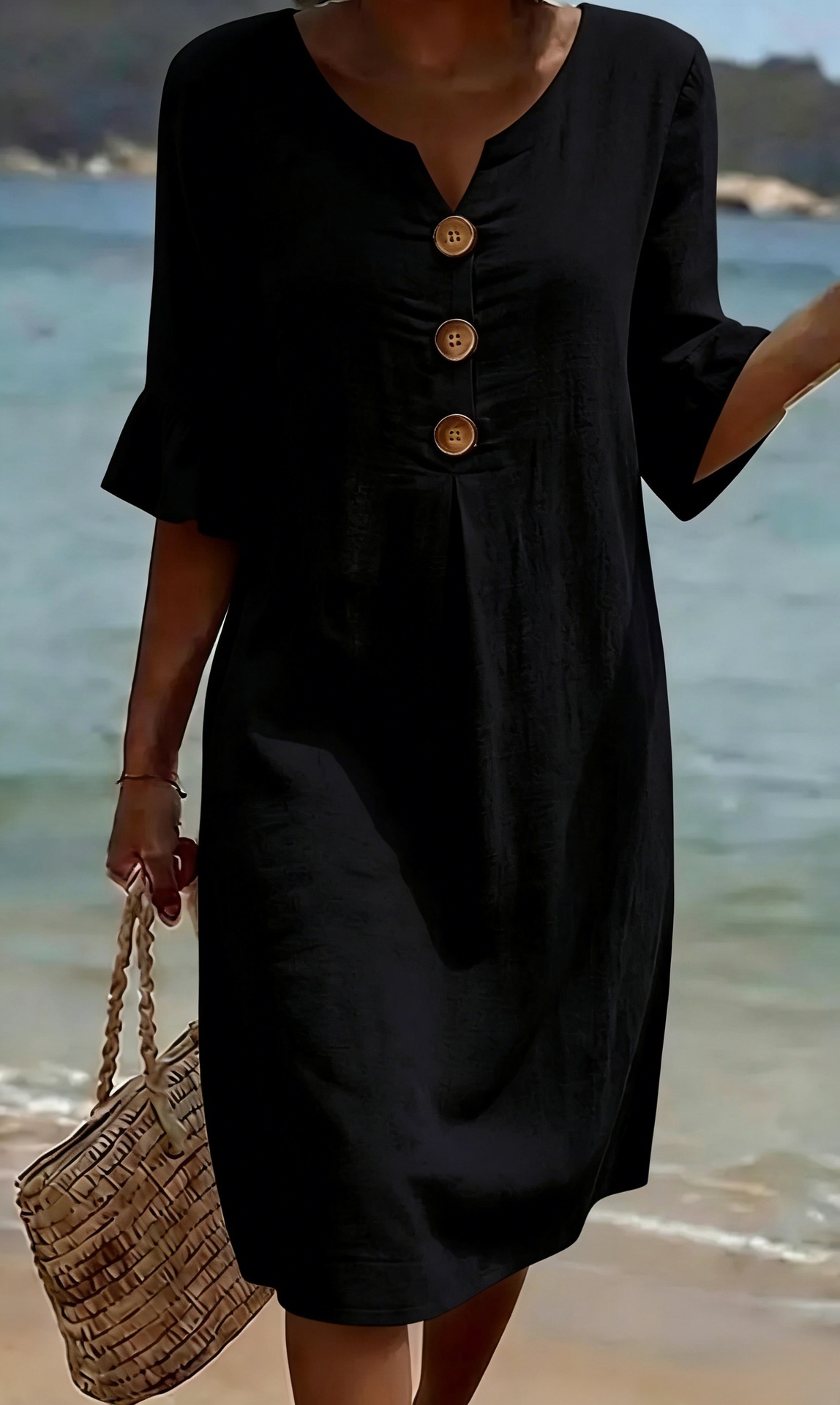 Summer Womens Solid Colored Cotton Dress | Casual A-Line Short Dress for Women