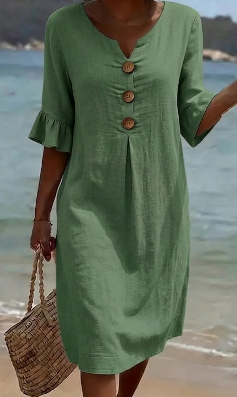 Summer Womens Solid Colored Cotton Dress | Casual A-Line Short Dress for Women