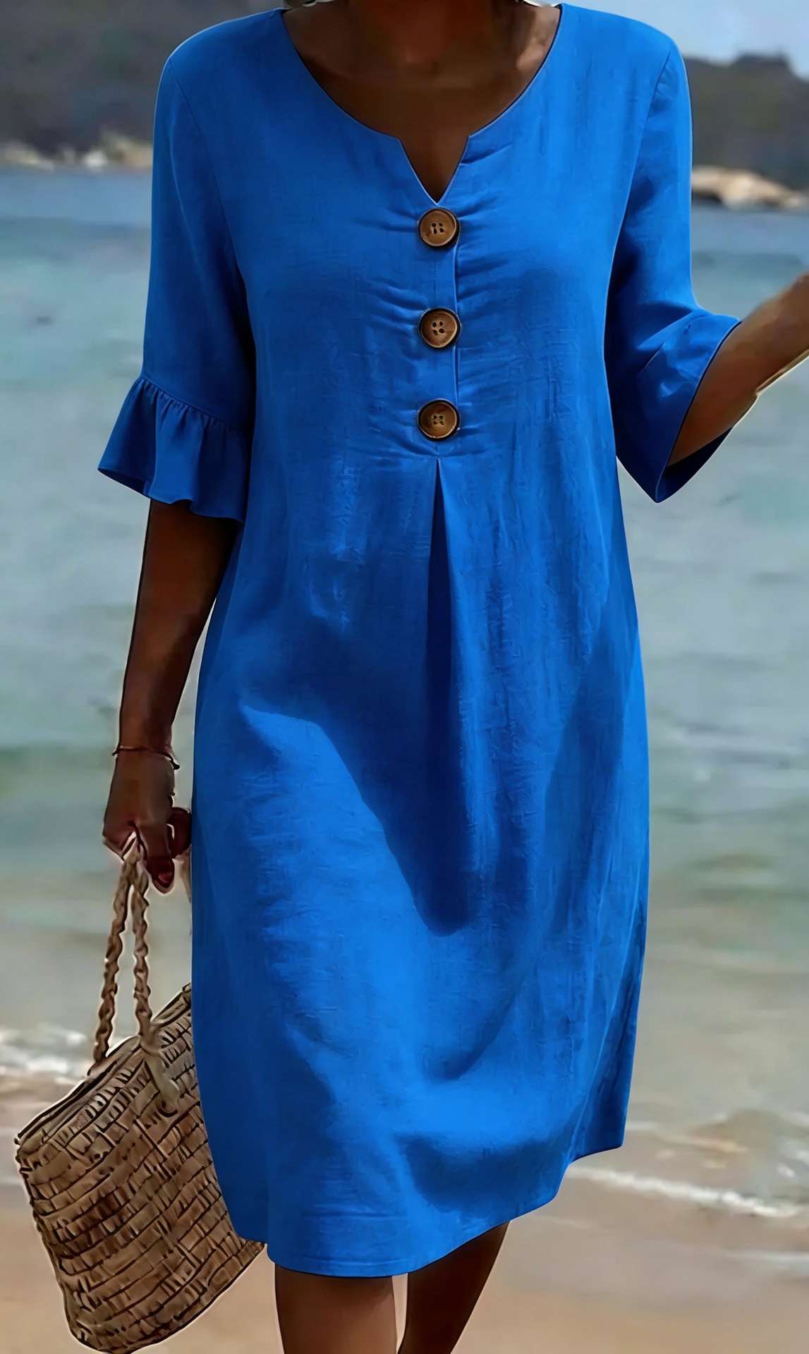 Summer Womens Solid Colored Cotton Dress | Casual A-Line Short Dress for Women
