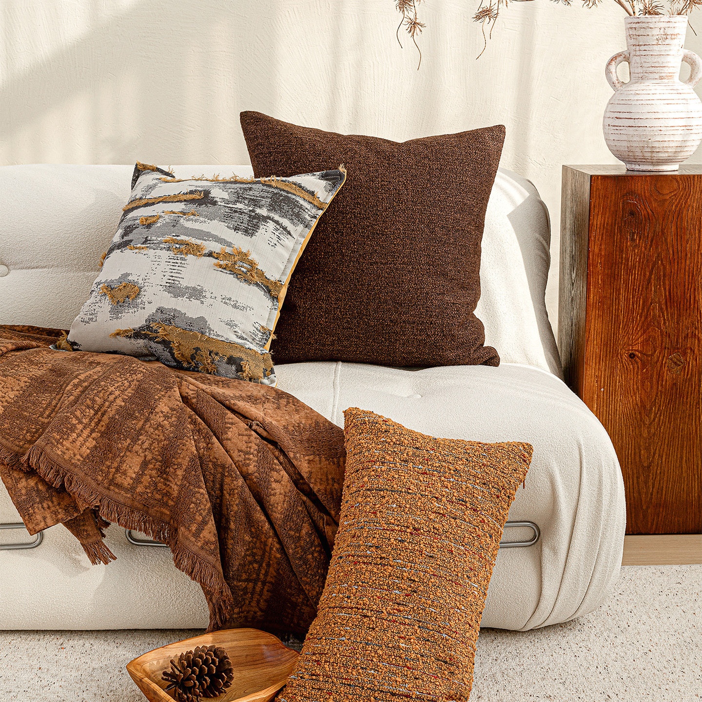 Yellow-brown Rugged-texture Throw Pillow Decorative Cushion