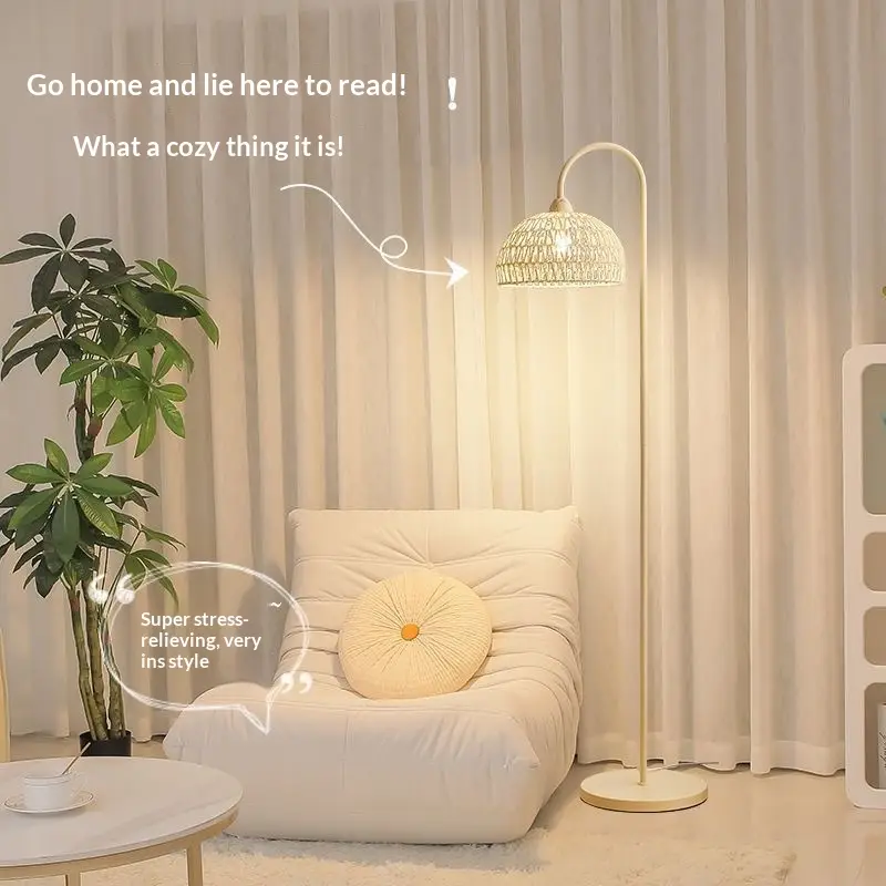 Wicker Floor Standing Lamp For The Living Room By The Sofa