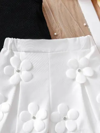 Sleeveless Top 3D Floral Shorts Two-piece Set
