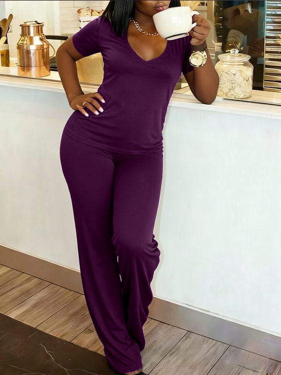 Summer New Ribbed Knit V-Neck Two-Piece Set