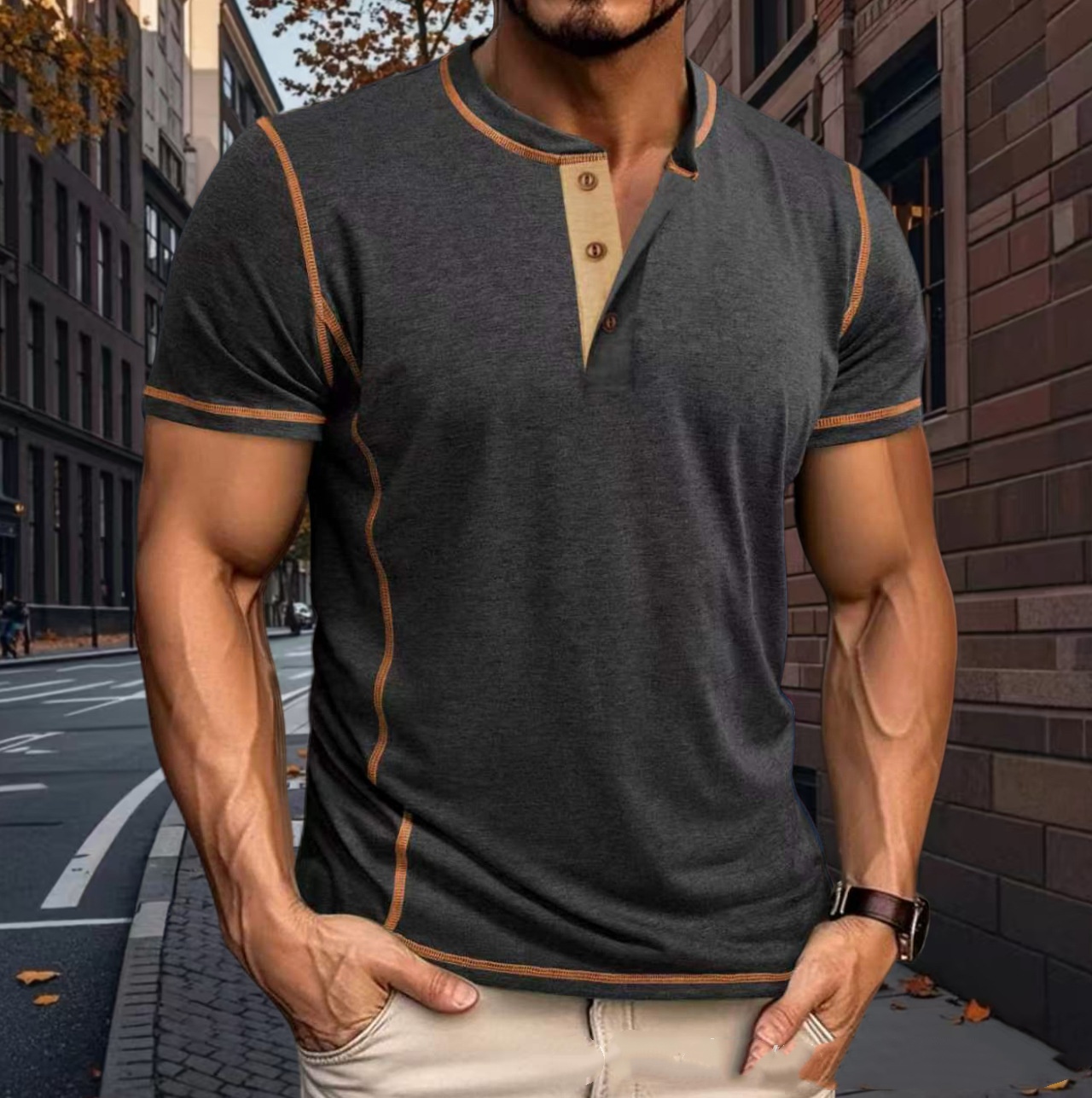 Crew-Neck Short-Sleeve Top Casual Mens Clothing