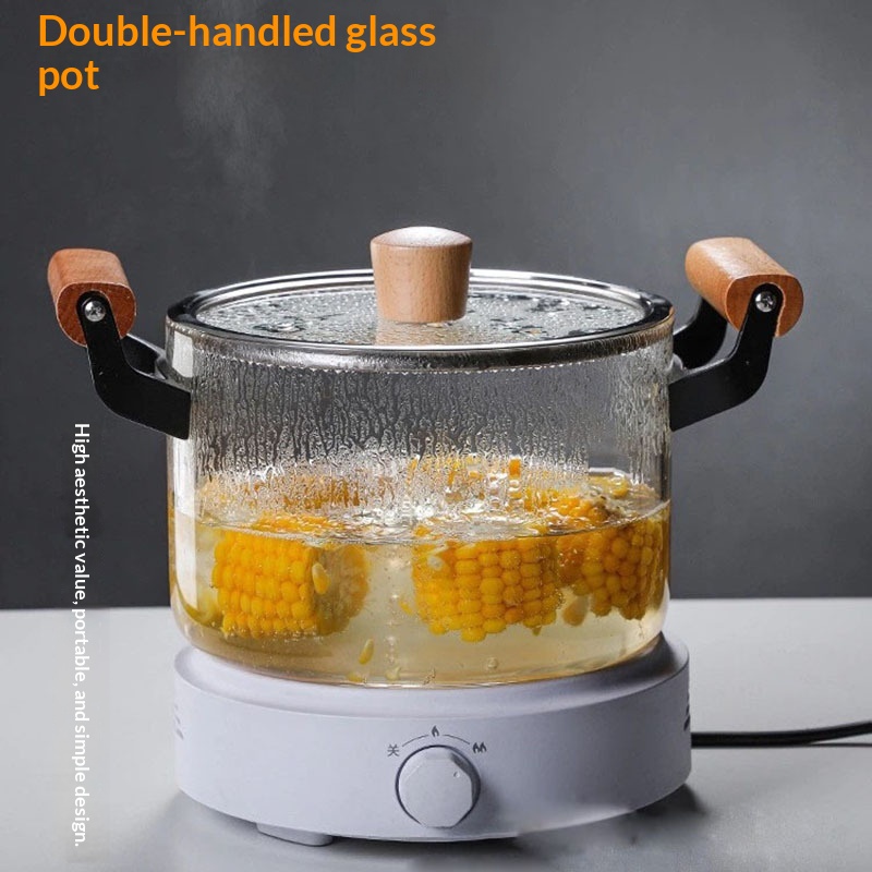 Household Transparent Soup Pot With Borosilicate Glass And A Wooden Handle - Image 1