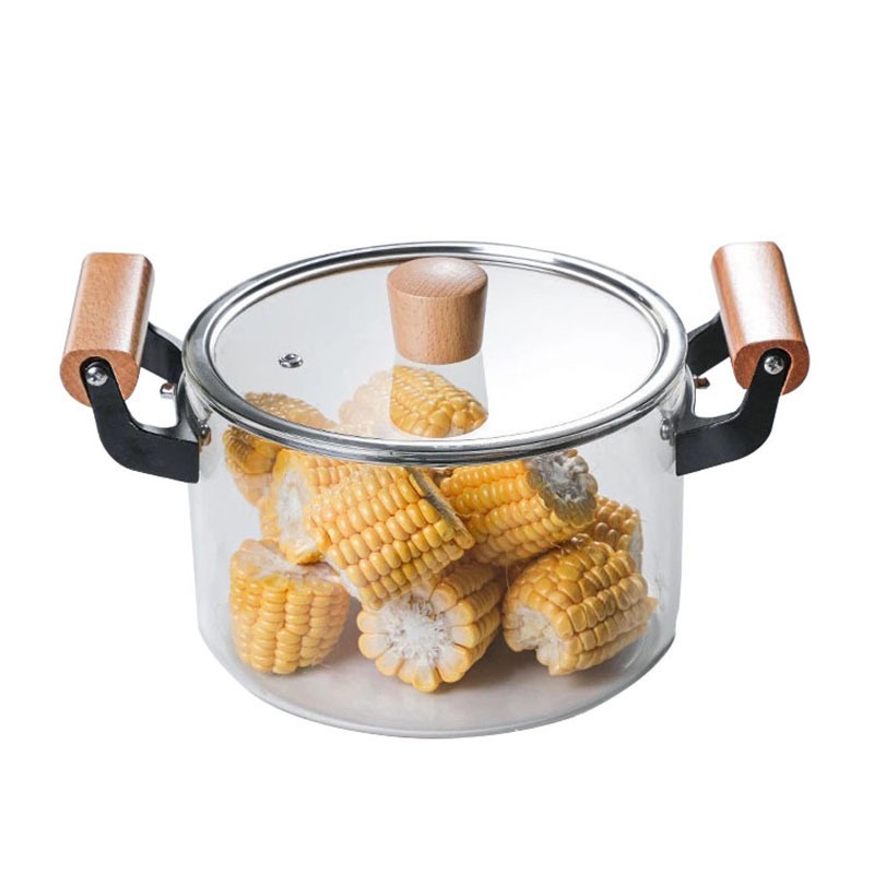 Household Transparent Soup Pot With Borosilicate Glass And A Wooden Handle