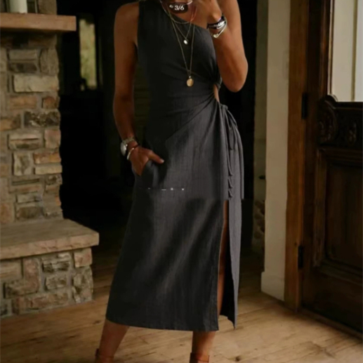 Casual Loose-fitting Cotton Sleeveless Split Dress