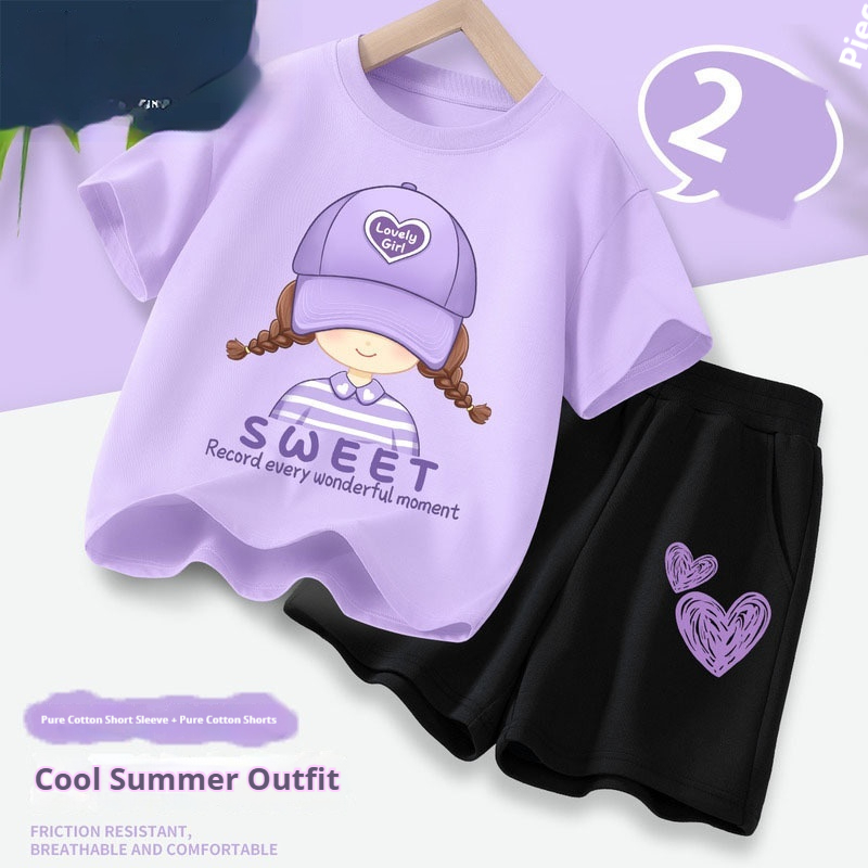 Girls' Short-Sleeve Summer Casual Stylish Outfit For Older Children 3
