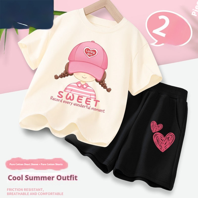 Girls' Short-Sleeve Summer Casual Stylish Outfit For Older Children