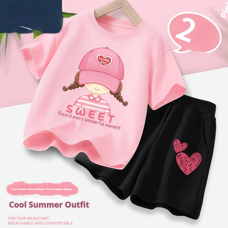 Girls' Short-Sleeve Summer Casual Stylish Outfit For Older Children 2