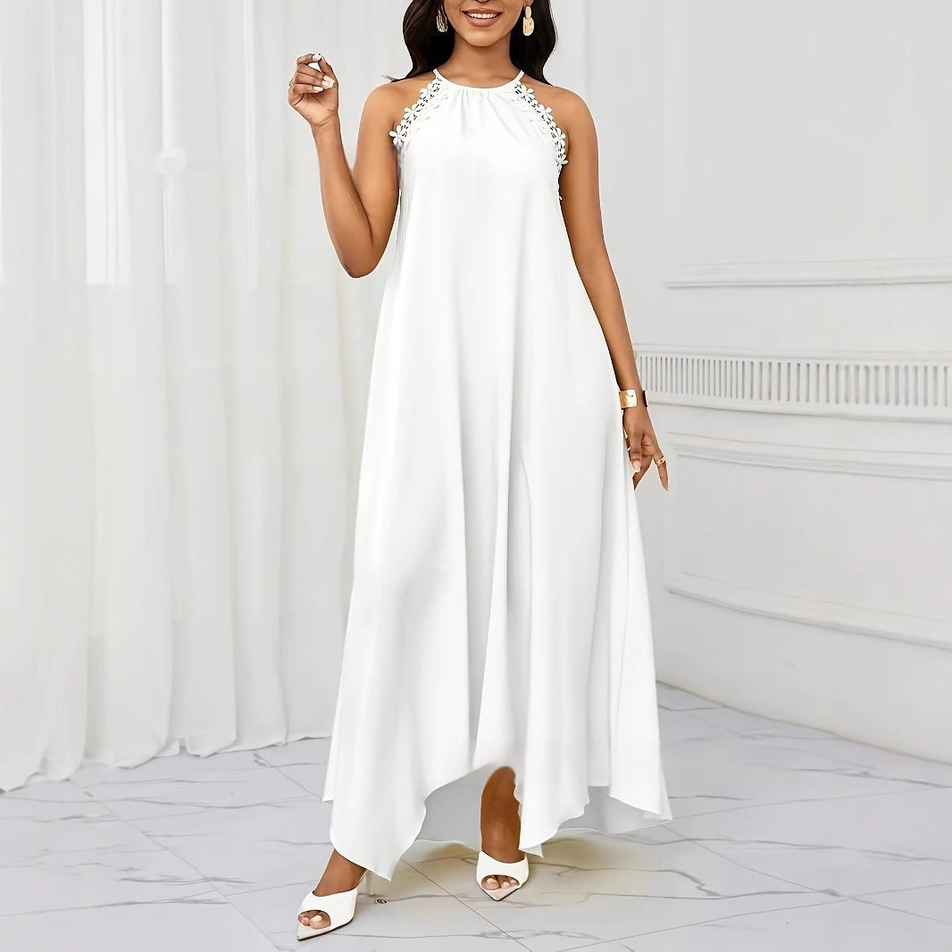 Women's Solid Colored Sleeveless Crew Neck Long Dress