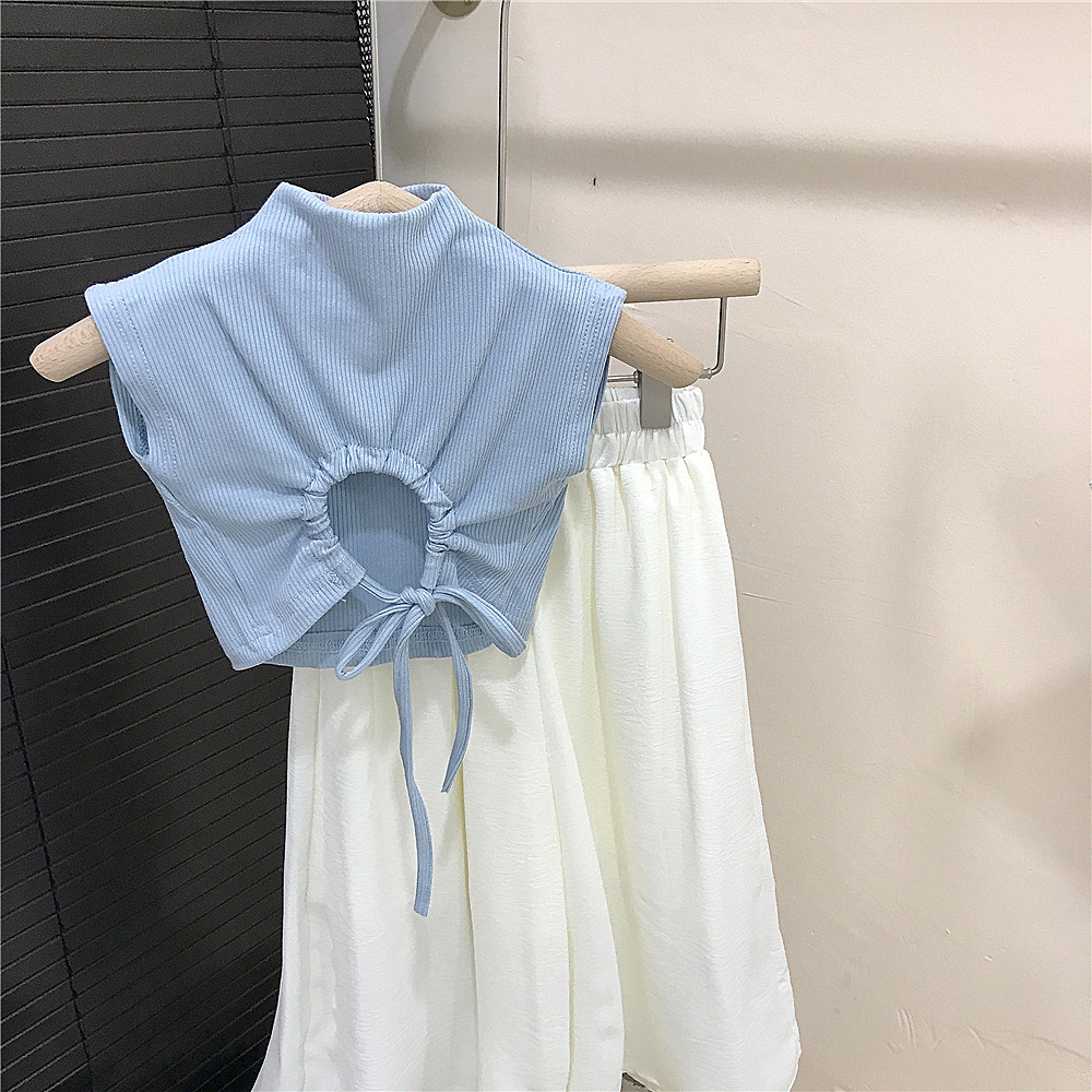 New Fashionable Childrens Outfit White Wide-leg Pants And A Trendy Two-piece Set