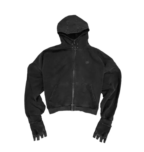 Boxing Glove Embroidery, Rivet Detailing, Washed-and-distressed Hoodiesweatshirt