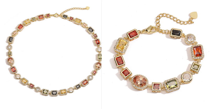 Retro Light-luxury Geometric Jewelry Set Featuring A Bracelet And Necklace