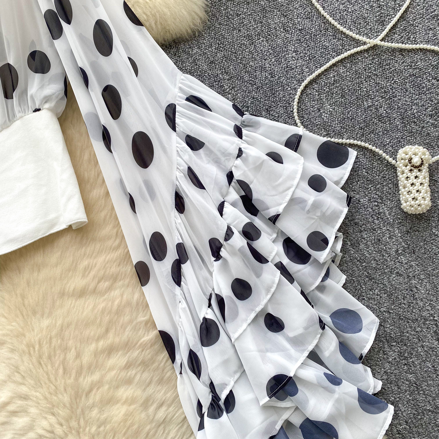 Sheer Cross V-Neck Waist-Cinched Flare-Sleeve Polka-Dot Top 41 6525df0a 7bb1 4b28 a5b7 10497b0796bb