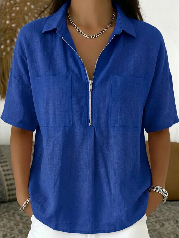 Loose-fit Lapel Short-sleeve Casual V-neck Zip-up Shirt 23 81037834 abae 4957 af5a 8389975c7552