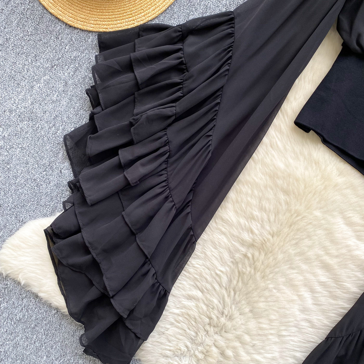 Sheer Cross V-Neck Waist-Cinched Flare-Sleeve Polka-Dot Top 32 d8e49e65 550c 4fb6 add6 35f44e401bf0