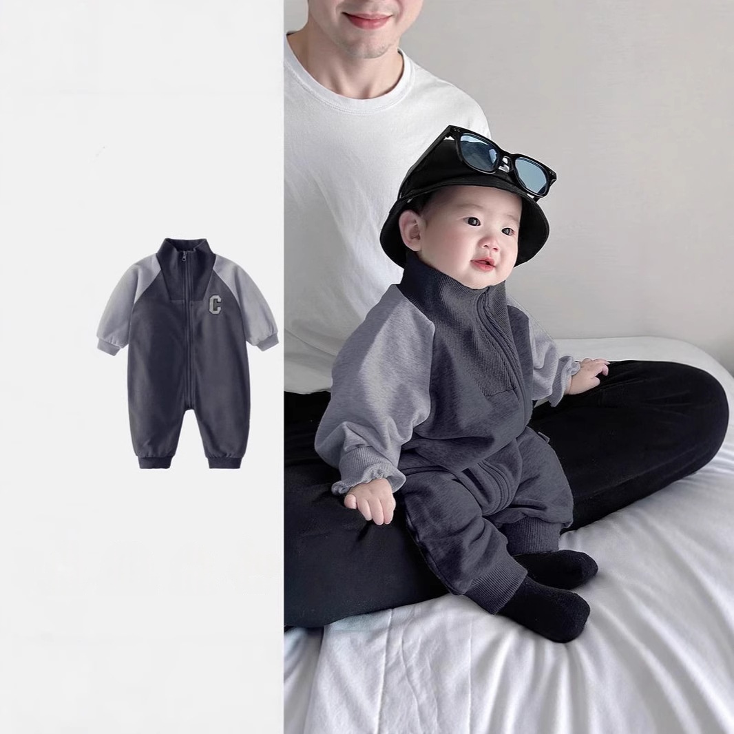 Korean-style Zippered C-Label Long-Sleeve Onesie For Babies