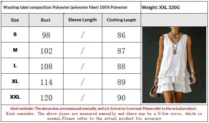Women's V-neck sleeveless midi dress size chart S to 3XL