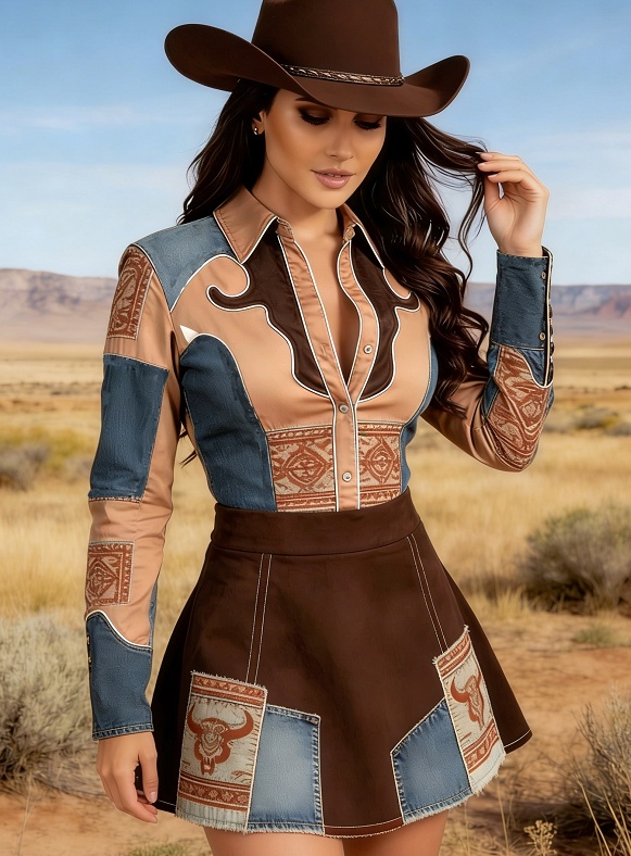 American Western Style Collared Long-sleeved Shirt